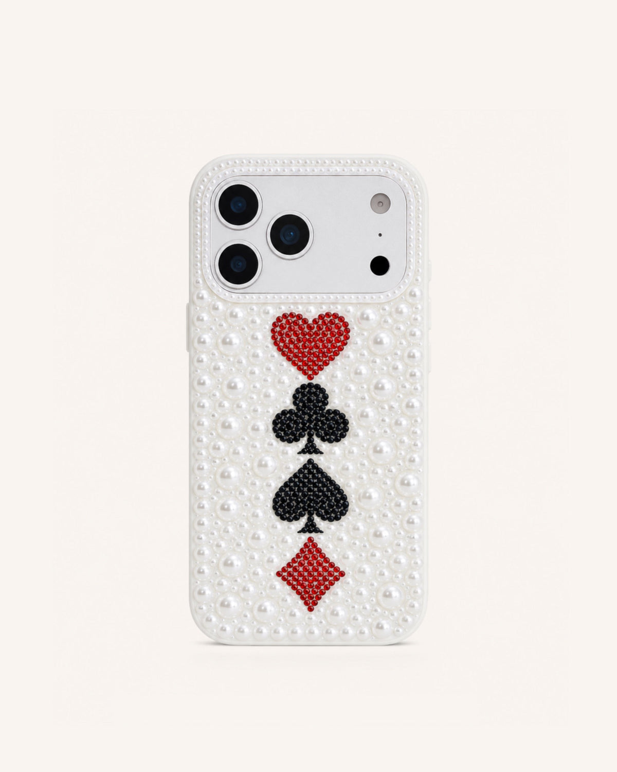Card Suit Faux Pearl Phone Case - White