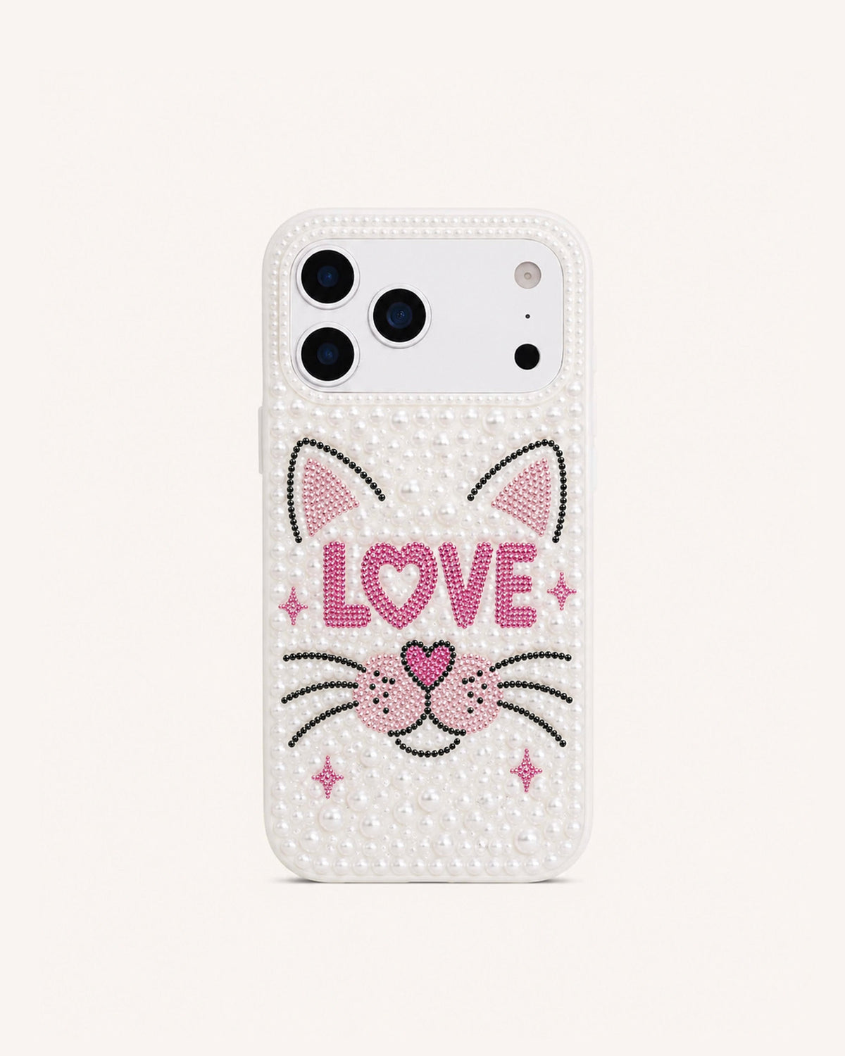 Cat Love Imitation Pearl Phone Case - White