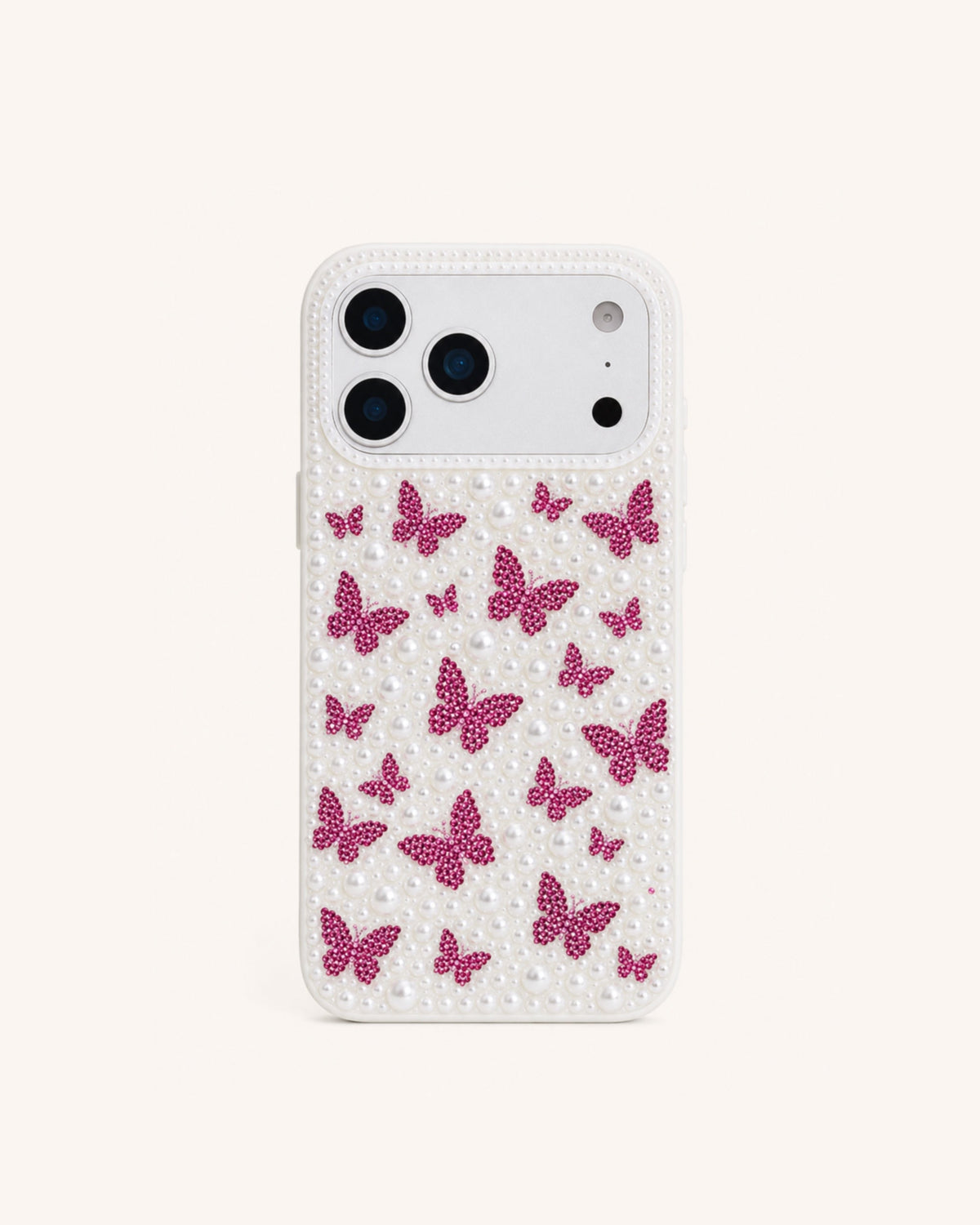 Butterfly Pearl Rhinestone Phone Case – White