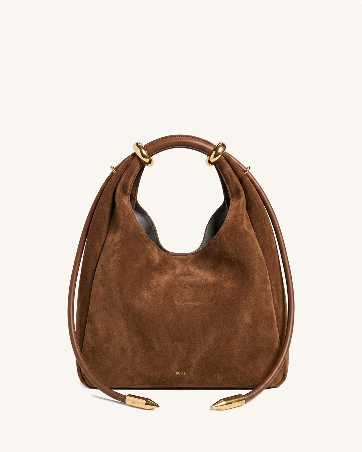 Ellie Faux Suede Metal Ring Hobo Bag - Saddle Brown